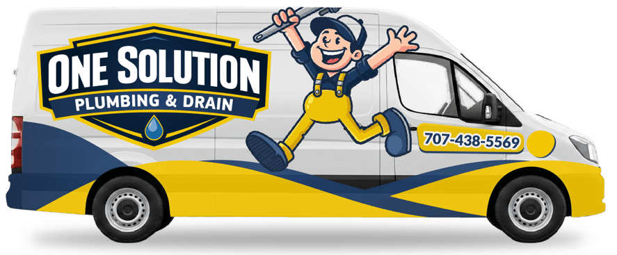 Company van for One Solution Plumbing & Drain with logo and contact number.