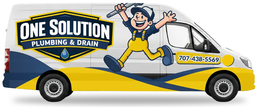 Company van for One Solution Plumbing & Drain with logo and contact number.